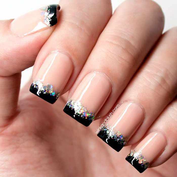 Black French Manicure-Tip Nails, Black and White, Pink and Black