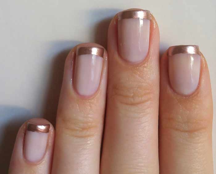 French Manicure with Glitter gold silverline