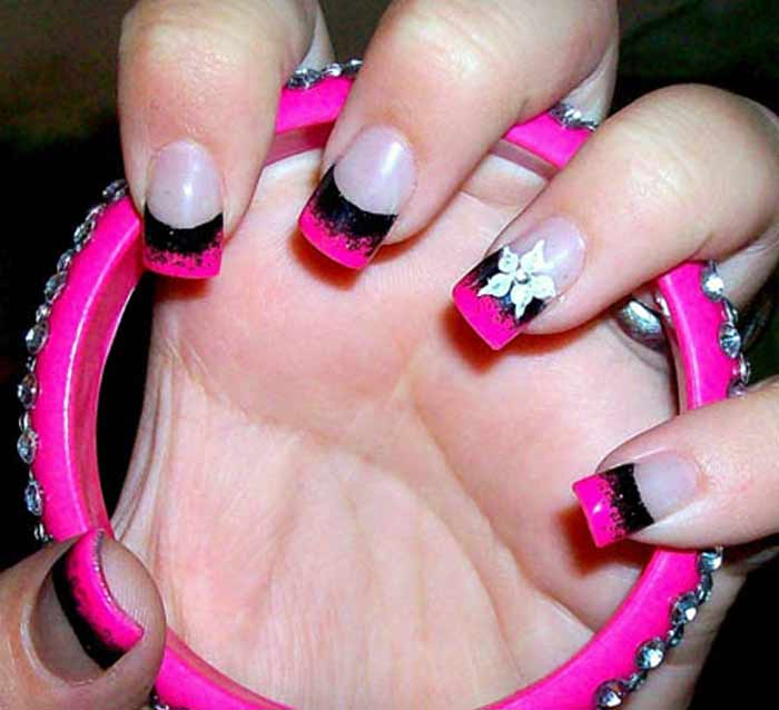 Black French Manicure-Tip Nails, Black and White, Pink and ...