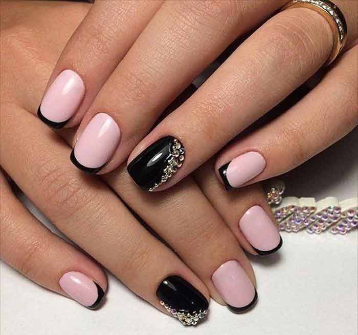Black French Manicure-Tip Nails, Black and White, Pink and ...