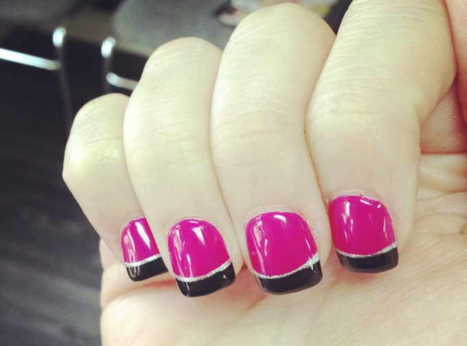 black and pink french tips nails