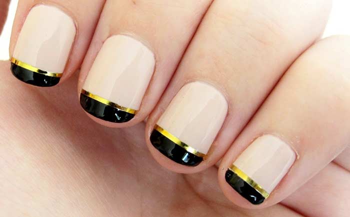 black tip french manicure with gold line