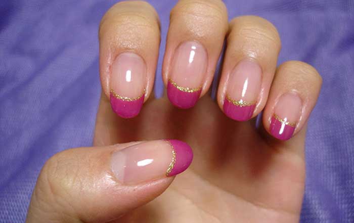 french manicure with glitter gold line