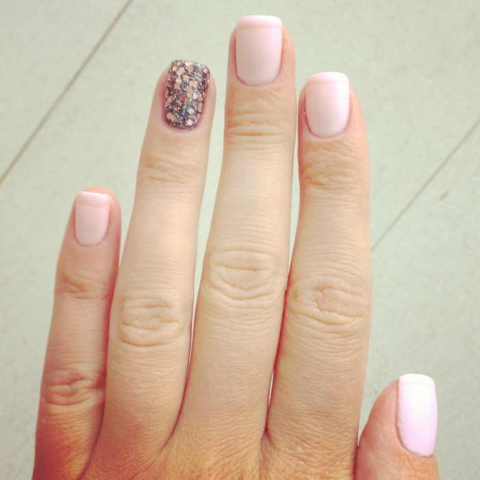 French manicure with glitter ring finger