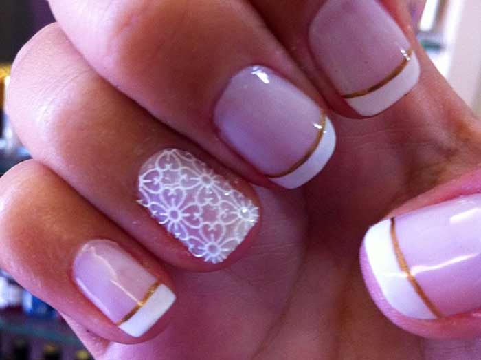 pink-white french manicure with gold line