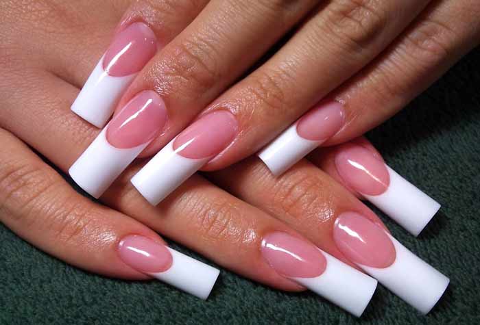 pink and white french acrylics